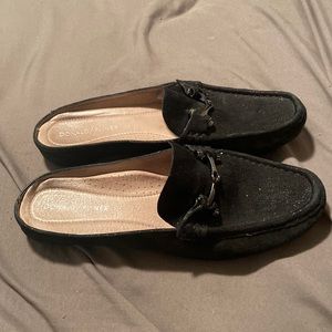 Donald Pliner Black Sparkle Horse Bit Slide On Loafers